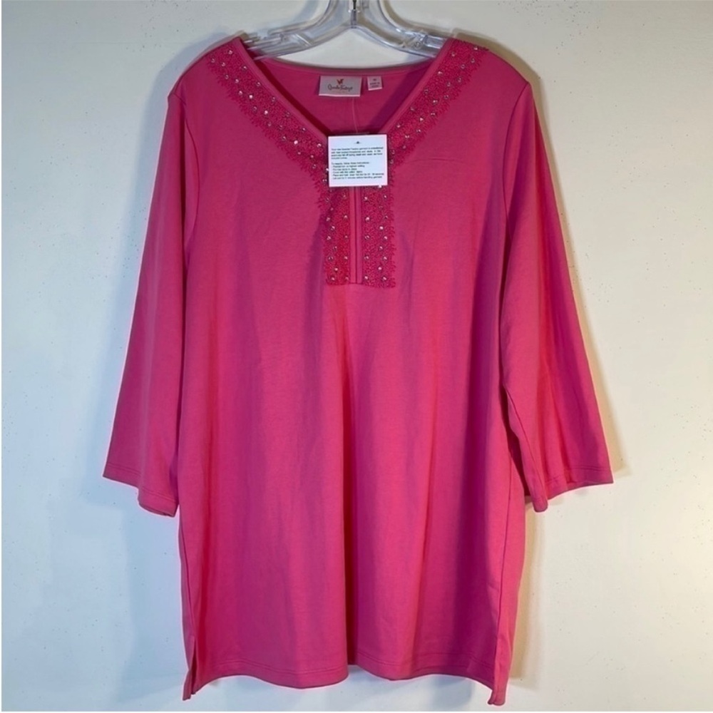 Quacker Factory by Jeanne Bice Jewel Lace Embellished 3/4 Sleeve Tunic. 1X. NWT.